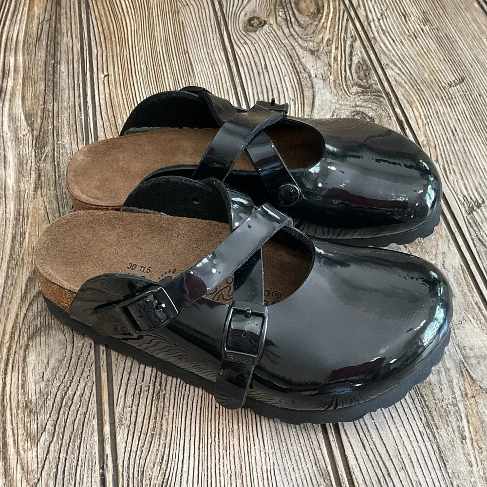 Birkenstock Birki's Boston Slide Patent Black Leather Clogs Kids Girls Size C12